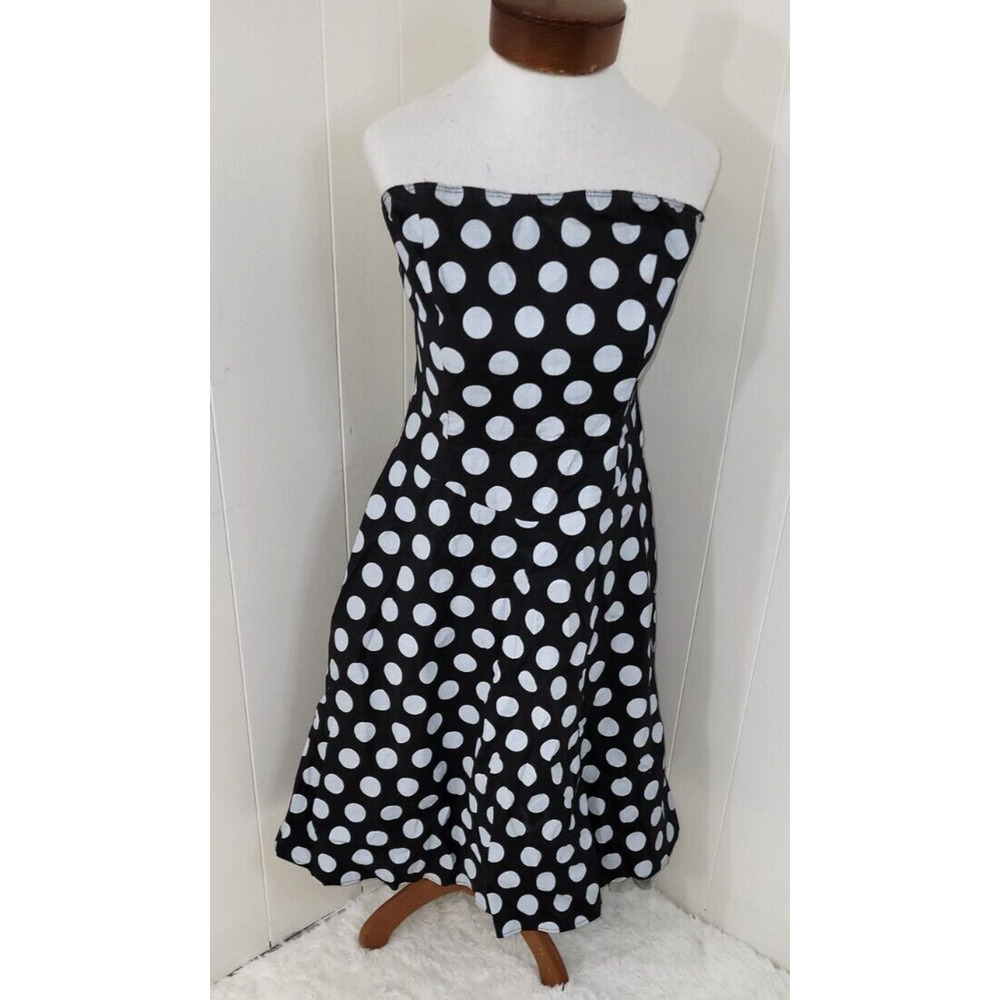 Ruby Rox Sz 11 Black White Large Polka Dot Strapless Y2K Vintage Zip Back Dress